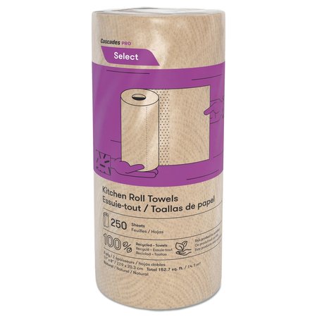 CASCADES PRO Select Perforated Roll Paper Towels, 2 Ply, 250 Sheets, 166.6 ft; 8", Natural, 12 PK K251